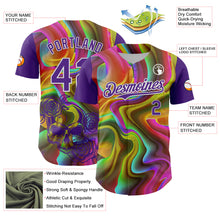 Laden Sie das Bild in den Galerie-Viewer, Custom Purple White 3D Pattern Design Rave Psychedelic Liquid And Skull Authentic Baseball Jersey