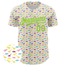 Laden Sie das Bild in den Galerie-Viewer, Custom White Neon Green 3D Pattern Design Animal Dinosaur Authentic Baseball Jersey