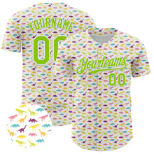 Laden Sie das Bild in den Galerie-Viewer, Custom White Neon Green 3D Pattern Design Animal Dinosaur Authentic Baseball Jersey