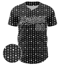 Load image into Gallery viewer, Custom Black White 3D Pattern Design Hearts Authentic Baseball Jersey