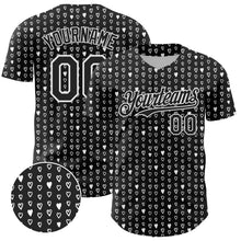 Load image into Gallery viewer, Custom Black White 3D Pattern Design Hearts Authentic Baseball Jersey