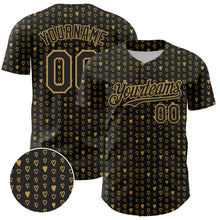 Load image into Gallery viewer, Custom Black Old Gold 3D Pattern Design Hearts Authentic Baseball Jersey