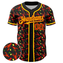 Load image into Gallery viewer, Custom Black Red-Yellow 3D Pattern Design Animal Lobster Fruit Lemon Authentic Baseball Jersey
