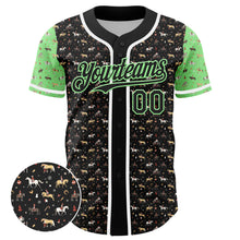 Laden Sie das Bild in den Galerie-Viewer, Custom Black Pea Green-White 3D Pattern Design Rodeo Cowboy Authentic Baseball Jersey