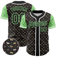 Laden Sie das Bild in den Galerie-Viewer, Custom Black Pea Green-White 3D Pattern Design Rodeo Cowboy Authentic Baseball Jersey