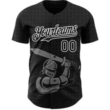 Load image into Gallery viewer, Custom Black White 3D Pattern Design Knight Hero Art Authentic Baseball Jersey