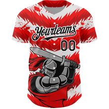 Laden Sie das Bild in den Galerie-Viewer, Custom Red Black-White 3D Pattern Design Knight Hero Art Authentic Baseball Jersey