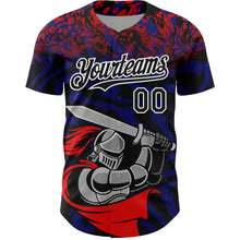 Laden Sie das Bild in den Galerie-Viewer, Custom Red Black-Thunder Blue 3D Pattern Design Knight Hero Art Authentic Baseball Jersey