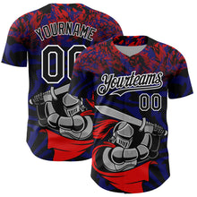 Laden Sie das Bild in den Galerie-Viewer, Custom Red Black-Thunder Blue 3D Pattern Design Knight Hero Art Authentic Baseball Jersey