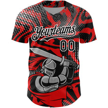 Laden Sie das Bild in den Galerie-Viewer, Custom Red Black-White 3D Pattern Design Knight Hero Art Authentic Baseball Jersey