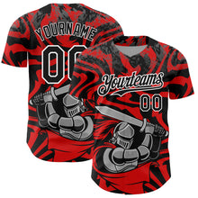 Laden Sie das Bild in den Galerie-Viewer, Custom Red Black-White 3D Pattern Design Knight Hero Art Authentic Baseball Jersey