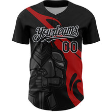 Load image into Gallery viewer, Custom Black Red-Gray 3D Pattern Design Knight Hero Art Authentic Baseball Jersey