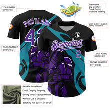 Laden Sie das Bild in den Galerie-Viewer, Custom Black Purple-Teal 3D Pattern Design Knight Hero Art Authentic Baseball Jersey