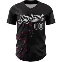 Load image into Gallery viewer, Custom Black Pink-White 3D Pattern Design Animal Panther Authentic Baseball Jersey