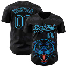 Laden Sie das Bild in den Galerie-Viewer, Custom Black Sky Blue 3D Pattern Design Animal Panther Authentic Baseball Jersey