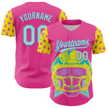 Загрузить изображение в средство просмотра галереи, Custom Pink Ice Blue Medium Purple-Light Yellow 3D Pattern Design Football Skull Helmet Authentic Baseball Jersey