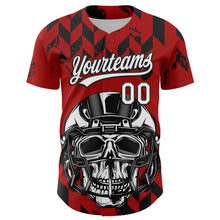 Загрузить изображение в средство просмотра галереи, Custom Red White-Black 3D Pattern Design Football Skull Helmet Authentic Baseball Jersey