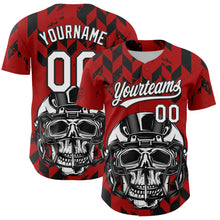 Загрузить изображение в средство просмотра галереи, Custom Red White-Black 3D Pattern Design Football Skull Helmet Authentic Baseball Jersey