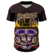 Загрузить изображение в средство просмотра галереи, Custom Brown Cream 3D Pattern Design Football Skull Helmet Authentic Baseball Jersey