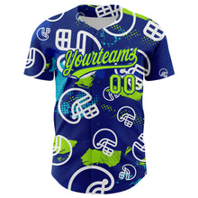 Загрузить изображение в средство просмотра галереи, Custom Royal Neon Green-White 3D Pattern Design Football Helmet Authentic Baseball Jersey