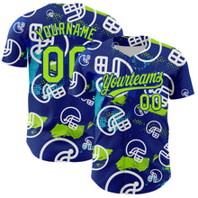 Загрузить изображение в средство просмотра галереи, Custom Royal Neon Green-White 3D Pattern Design Football Helmet Authentic Baseball Jersey
