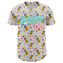 Laden Sie das Bild in den Galerie-Viewer, Custom White Neon Pink-Aqua 3D Pattern Design Champion Medal Authentic Baseball Jersey