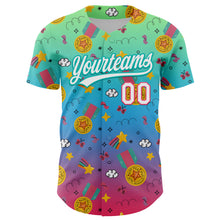 Load image into Gallery viewer, Custom Pea Green Neon Pink Aqua-Sky Blue 3D Pattern Design Champion Medal Authentic Baseball Jersey