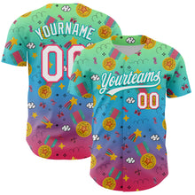 Load image into Gallery viewer, Custom Pea Green Neon Pink Aqua-Sky Blue 3D Pattern Design Champion Medal Authentic Baseball Jersey