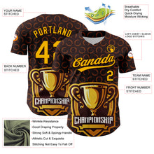 Загрузить изображение в средство просмотра галереи, Custom Brown Gold 3D Pattern Design Champion Trophy Authentic Baseball Jersey