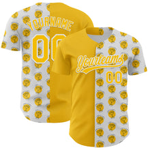 Load image into Gallery viewer, Custom White Yellow 3D Pattern Design Champion Trophy Authentic Baseball Jersey