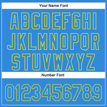 Загрузить изображение в средство просмотра галереи, Custom Electric Blue Light Yellow 3D Pattern Design Champion Trophy Authentic Baseball Jersey