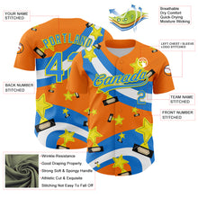 Load image into Gallery viewer, Custom Bay Orange Electric Blue-Light Yellow 3D Pattern Design Champion Trophy Authentic Baseball Jersey