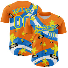 Load image into Gallery viewer, Custom Bay Orange Electric Blue-Light Yellow 3D Pattern Design Champion Trophy Authentic Baseball Jersey