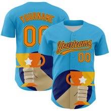 Charger l'image dans la galerie, Custom Sky Blue Bay Orange US Navy Blue-Yellow 3D Pattern Design Champion Trophy Authentic Baseball Jersey
