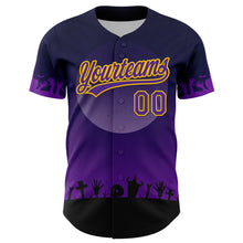 Загрузить изображение в средство просмотра галереи, Custom Black Purple-Yellow 3D Pattern Halloween Skull Authentic Baseball Jersey