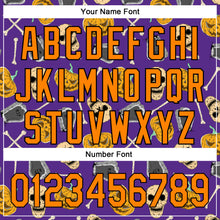 Load image into Gallery viewer, Custom Purple Bay Orange-Black 3D Pattern Halloween Skull Authentic Baseball Jersey