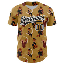 Загрузить изображение в средство просмотра галереи, Custom Old Gold Black-White 3D Pattern Halloween Authentic Baseball Jersey