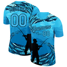 Load image into Gallery viewer, Custom Sky Blue Black 3D Pattern Design Fishing Performance T-Shirt