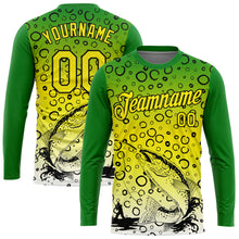 Load image into Gallery viewer, Custom Grass Green Light Yellow-Black 3D Pattern Design Trout Fish Fishing Performance T-Shirt