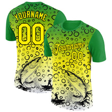 Load image into Gallery viewer, Custom Grass Green Light Yellow-Black 3D Pattern Design Trout Fish Fishing Performance T-Shirt