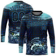 Загрузить изображение в средство просмотра галереи, Custom Sky Blue Black 3D Pattern Design Fishing Performance T-Shirt