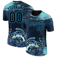 Загрузить изображение в средство просмотра галереи, Custom Sky Blue Black 3D Pattern Design Fishing Performance T-Shirt