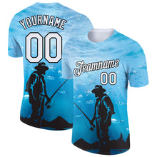 Load image into Gallery viewer, Custom Sky Blue White-Black 3D Pattern Design Fishing Performance T-Shirt