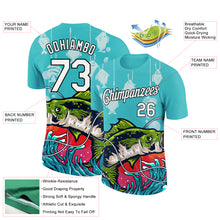 Laden Sie das Bild in den Galerie-Viewer, Custom Aqua White-Black 3D Pattern Design Big Bass Fish Fishing Performance T-Shirt