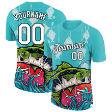 Laden Sie das Bild in den Galerie-Viewer, Custom Aqua White-Black 3D Pattern Design Big Bass Fish Fishing Performance T-Shirt