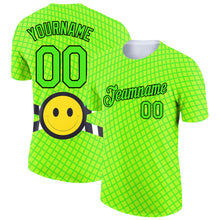 Загрузить изображение в средство просмотра галереи, Custom Pea Green Neon Yellow-Black 3D Pattern Design Smile Emoji Performance T-Shirt