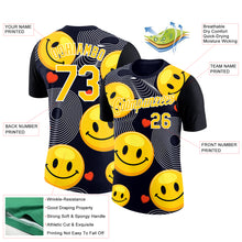 Charger l'image dans la galerie, Custom Black Yellow-White 3D Pattern Design Smile Emoji Performance T-Shirt