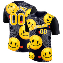 Charger l'image dans la galerie, Custom Black Yellow-White 3D Pattern Design Smile Emoji Performance T-Shirt