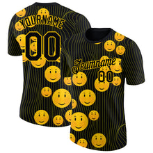 Load image into Gallery viewer, Custom Black Gold 3D Pattern Design Smile Emoji Performance T-Shirt