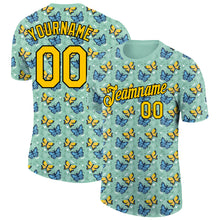Load image into Gallery viewer, Custom Ice Blue Gold-Black 3D Pattern Design Butterfly Performance T-Shirt